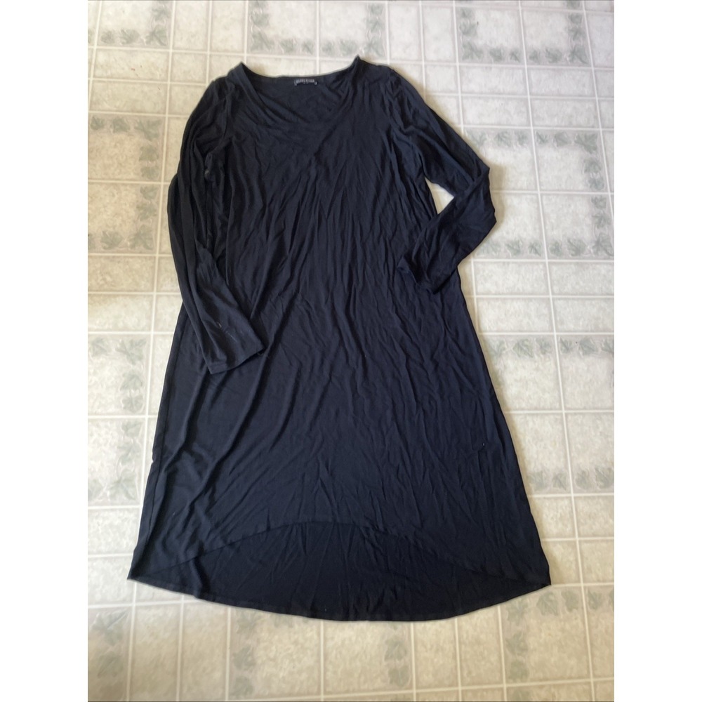 Eileen Fisher viscose jersey Long Sleeve Scoop crew Neck Black Hi Lo Maxi dress